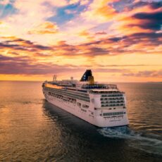 white cruise ship under cloudy sky