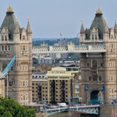 a large building with towers